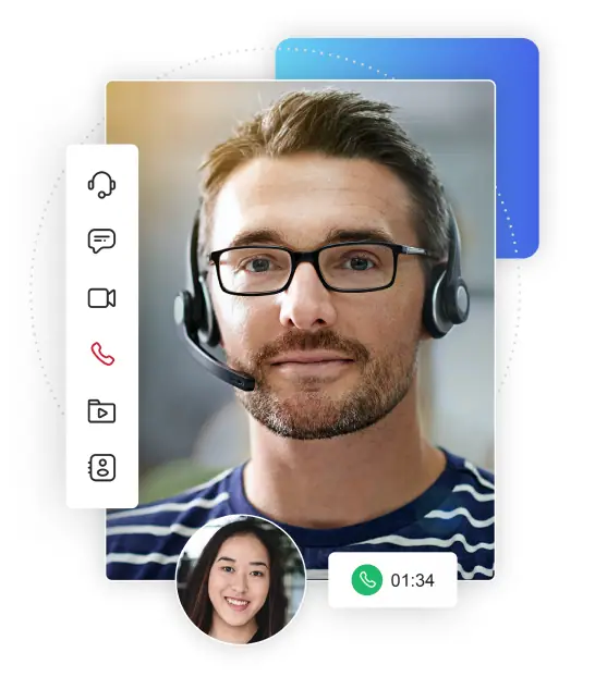 Customer support agent wearing a headset in a modern contact centre environment, representing omnichannel CCaaS operations